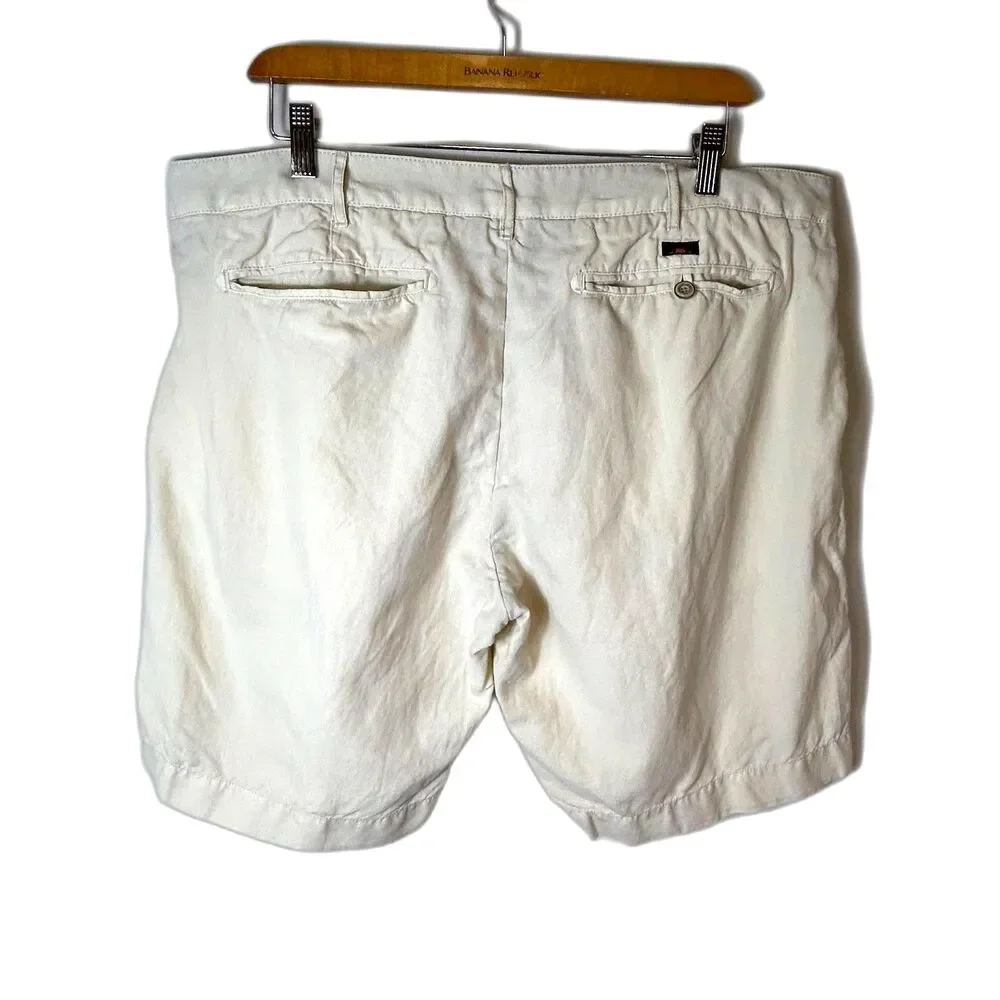 Faherty Men's Light Tan Linen Blend Flat Front 10